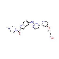 CN1CCN(C(=O)c2cc3cc(Nc4nccc(-c5cc(OCCCO)ccn5)n4)ccc3[nH]2)CC1 ZINC000144195019