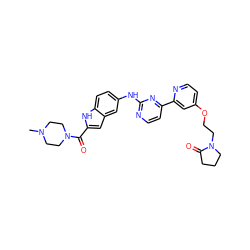 CN1CCN(C(=O)c2cc3cc(Nc4nccc(-c5cc(OCCN6CCCC6=O)ccn5)n4)ccc3[nH]2)CC1 ZINC000144211409