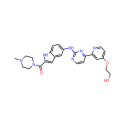 CN1CCN(C(=O)c2cc3cc(Nc4nccc(-c5cc(OCCO)ccn5)n4)ccc3[nH]2)CC1 ZINC000145298871