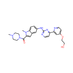 CN1CCN(C(=O)c2cc3cc(Nc4nccc(-c5cc(OCCO)ccn5)n4)ccc3n2C)CC1 ZINC000145294021