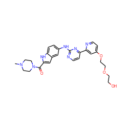 CN1CCN(C(=O)c2cc3cc(Nc4nccc(-c5cc(OCCOCCO)ccn5)n4)ccc3[nH]2)CC1 ZINC000144198525