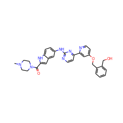 CN1CCN(C(=O)c2cc3cc(Nc4nccc(-c5cc(OCc6ccccc6CO)ccn5)n4)ccc3[nH]2)CC1 ZINC000145294447