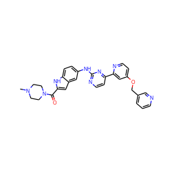 CN1CCN(C(=O)c2cc3cc(Nc4nccc(-c5cc(OCc6cccnc6)ccn5)n4)ccc3[nH]2)CC1 ZINC000144188327