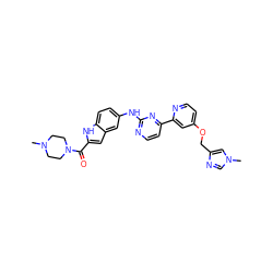 CN1CCN(C(=O)c2cc3cc(Nc4nccc(-c5cc(OCc6cn(C)cn6)ccn5)n4)ccc3[nH]2)CC1 ZINC000144234630