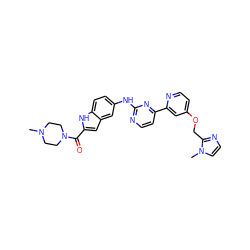 CN1CCN(C(=O)c2cc3cc(Nc4nccc(-c5cc(OCc6nccn6C)ccn5)n4)ccc3[nH]2)CC1 ZINC000144249566