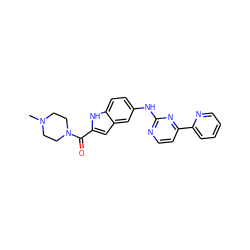 CN1CCN(C(=O)c2cc3cc(Nc4nccc(-c5ccccn5)n4)ccc3[nH]2)CC1 ZINC000144185603