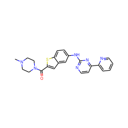 CN1CCN(C(=O)c2cc3cc(Nc4nccc(-c5ccccn5)n4)ccc3s2)CC1 ZINC000144193158