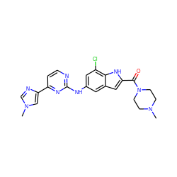 CN1CCN(C(=O)c2cc3cc(Nc4nccc(-c5cn(C)cn5)n4)cc(Cl)c3[nH]2)CC1 ZINC000205650668