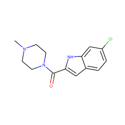 CN1CCN(C(=O)c2cc3ccc(Cl)cc3[nH]2)CC1 ZINC000034051094