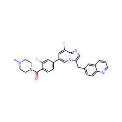 CN1CCN(C(=O)c2ccc(-c3cc(F)c4ncc(Cc5ccc6ncccc6c5)n4c3)cc2F)CC1 ZINC000205319434