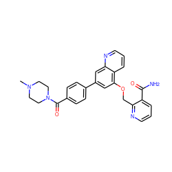 CN1CCN(C(=O)c2ccc(-c3cc(OCc4ncccc4C(N)=O)c4cccnc4c3)cc2)CC1 ZINC000147857485