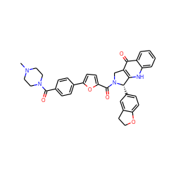 CN1CCN(C(=O)c2ccc(-c3ccc(C(=O)N4Cc5c([nH]c6ccccc6c5=O)[C@@H]4c4ccc5c(c4)CCO5)o3)cc2)CC1 ZINC000027520493