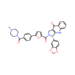 CN1CCN(C(=O)c2ccc(-c3ccc(C(=O)N4Cc5c([nH]c6ccccc6c5=O)[C@@H]4c4ccc5c(c4)OCO5)o3)cc2)CC1 ZINC000003948273