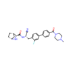 CN1CCN(C(=O)c2ccc(-c3ccc(C[C@@H](C#N)NC(=O)[C@H]4N[C@@H]5CC[C@H]4C5)c(F)c3)cc2)CC1 ZINC000220831171