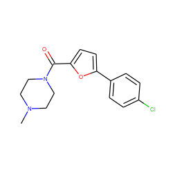 CN1CCN(C(=O)c2ccc(-c3ccc(Cl)cc3)o2)CC1 ZINC000006734508