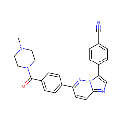 CN1CCN(C(=O)c2ccc(-c3ccc4ncc(-c5ccc(C#N)cc5)n4n3)cc2)CC1 ZINC000217994429