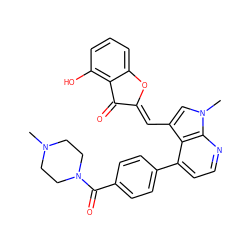 CN1CCN(C(=O)c2ccc(-c3ccnc4c3c(/C=C3\Oc5cccc(O)c5C3=O)cn4C)cc2)CC1 ZINC000049069252