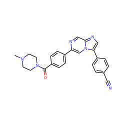 CN1CCN(C(=O)c2ccc(-c3cn4c(-c5ccc(C#N)cc5)cnc4cn3)cc2)CC1 ZINC000218000823