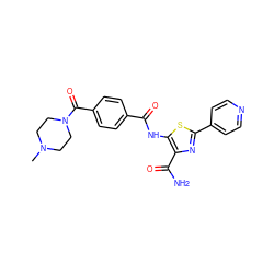 CN1CCN(C(=O)c2ccc(C(=O)Nc3sc(-c4ccncc4)nc3C(N)=O)cc2)CC1 ZINC000149904767