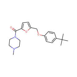 CN1CCN(C(=O)c2ccc(COc3ccc(C(C)(C)C)cc3)o2)CC1 ZINC000004185151