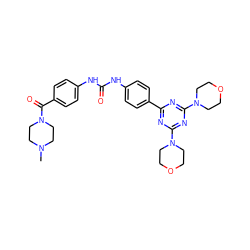 CN1CCN(C(=O)c2ccc(NC(=O)Nc3ccc(-c4nc(N5CCOCC5)nc(N5CCOCC5)n4)cc3)cc2)CC1 ZINC000049756266