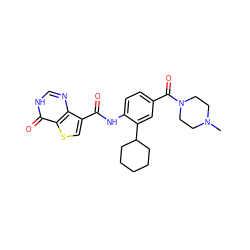 CN1CCN(C(=O)c2ccc(NC(=O)c3csc4c(=O)[nH]cnc34)c(C3CCCCC3)c2)CC1 ZINC000653893453