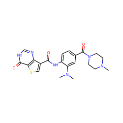 CN1CCN(C(=O)c2ccc(NC(=O)c3csc4c(=O)[nH]cnc34)c(N(C)C)c2)CC1 ZINC000653864055