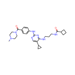 CN1CCN(C(=O)c2ccc(Nc3ncc(C4CC4)c(NCCCNC(=O)C4CCC4)n3)cc2)CC1 ZINC000095560277