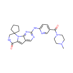 CN1CCN(C(=O)c2ccc(Nc3ncc4cc5n(c4n3)C3(CCCC3)CNC5=O)nc2)CC1 ZINC000221385461