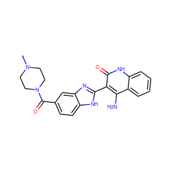 CN1CCN(C(=O)c2ccc3[nH]c(-c4c(N)c5ccccc5[nH]c4=O)nc3c2)CC1 ZINC000040975504