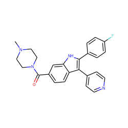 CN1CCN(C(=O)c2ccc3c(-c4ccncc4)c(-c4ccc(F)cc4)[nH]c3c2)CC1 ZINC000040425034