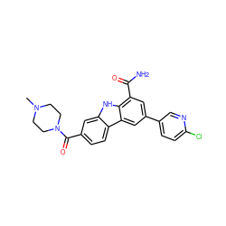 CN1CCN(C(=O)c2ccc3c(c2)[nH]c2c(C(N)=O)cc(-c4ccc(Cl)nc4)cc23)CC1 ZINC000113207252