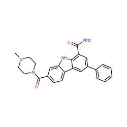 CN1CCN(C(=O)c2ccc3c(c2)[nH]c2c(C(N)=O)cc(-c4ccccc4)cc23)CC1 ZINC000113202219