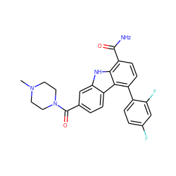 CN1CCN(C(=O)c2ccc3c(c2)[nH]c2c(C(N)=O)ccc(-c4ccc(F)cc4F)c23)CC1 ZINC000473122751