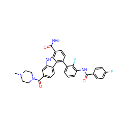 CN1CCN(C(=O)c2ccc3c(c2)[nH]c2c(C(N)=O)ccc(-c4cccc(NC(=O)c5ccc(F)cc5)c4F)c23)CC1 ZINC000473136561