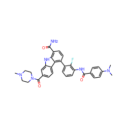 CN1CCN(C(=O)c2ccc3c(c2)[nH]c2c(C(N)=O)ccc(-c4cccc(NC(=O)c5ccc(N(C)C)cc5)c4F)c23)CC1 ZINC000473137636