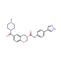 CN1CCN(C(=O)c2ccc3c(c2)C[C@H](C(=O)Nc2ccc(-c4cn[nH]c4)cc2)CO3)CC1 ZINC000040412879