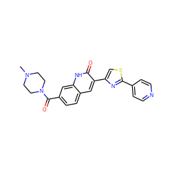 CN1CCN(C(=O)c2ccc3cc(-c4csc(-c5ccncc5)n4)c(=O)[nH]c3c2)CC1 ZINC000014974728