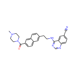 CN1CCN(C(=O)c2ccc3cc(CCNc4ncnc5ccc(C#N)cc45)ccc3c2)CC1 ZINC000205205095