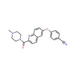 CN1CCN(C(=O)c2ccc3cc(Oc4ccc(C#N)cc4)ccc3n2)CC1 ZINC000584599202