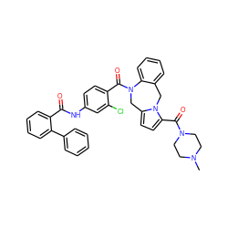 CN1CCN(C(=O)c2ccc3n2Cc2ccccc2N(C(=O)c2ccc(NC(=O)c4ccccc4-c4ccccc4)cc2Cl)C3)CC1 ZINC000027873498