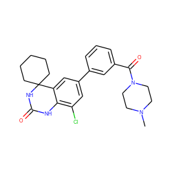 CN1CCN(C(=O)c2cccc(-c3cc(Cl)c4c(c3)C3(CCCCC3)NC(=O)N4)c2)CC1 ZINC000028375306