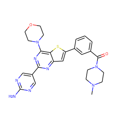 CN1CCN(C(=O)c2cccc(-c3cc4nc(-c5cnc(N)nc5)nc(N5CCOCC5)c4s3)c2)CC1 ZINC000049089397