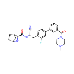 CN1CCN(C(=O)c2cccc(-c3ccc(C[C@@H](C#N)NC(=O)[C@H]4N[C@@H]5CC[C@H]4C5)c(F)c3)c2)CC1 ZINC000220832046