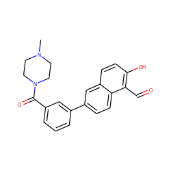 CN1CCN(C(=O)c2cccc(-c3ccc4c(C=O)c(O)ccc4c3)c2)CC1 ZINC000169699708