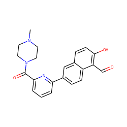 CN1CCN(C(=O)c2cccc(-c3ccc4c(C=O)c(O)ccc4c3)n2)CC1 ZINC000169699714