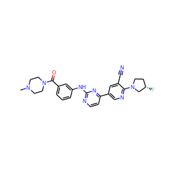 CN1CCN(C(=O)c2cccc(Nc3nccc(-c4cnc(N5CC[C@H](F)C5)c(C#N)c4)n3)c2)CC1 ZINC000221244445