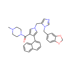 CN1CCN(C(=O)c2cn(Cc3cncn3Cc3ccc4c(c3)OCO4)cc2-c2cccc3ccccc23)CC1 ZINC000053084393