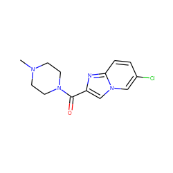 CN1CCN(C(=O)c2cn3cc(Cl)ccc3n2)CC1 ZINC000082157938