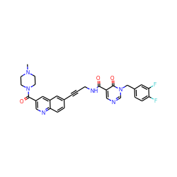 CN1CCN(C(=O)c2cnc3ccc(C#CCNC(=O)c4cncn(Cc5ccc(F)c(F)c5)c4=O)cc3c2)CC1 ZINC000096176338